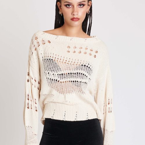 DISTRESSED IVORY SWEATER 1