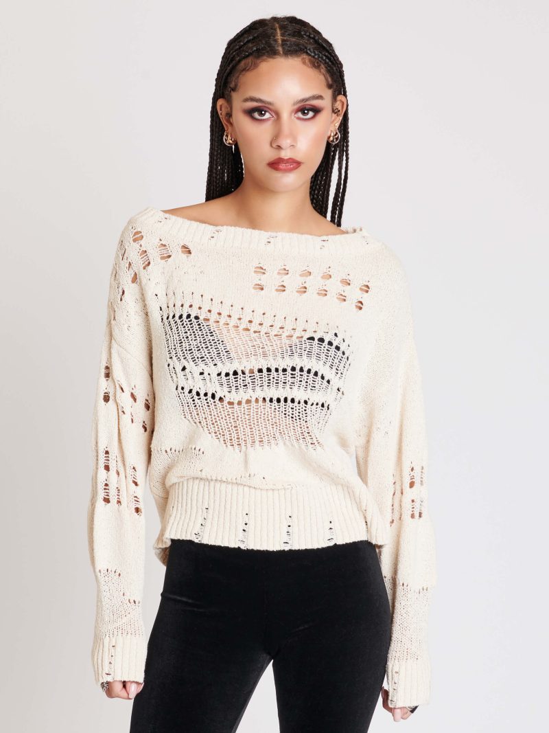 DISTRESSED IVORY SWEATER 1