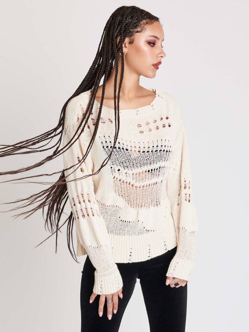 DISTRESSED IVORY SWEATER 2