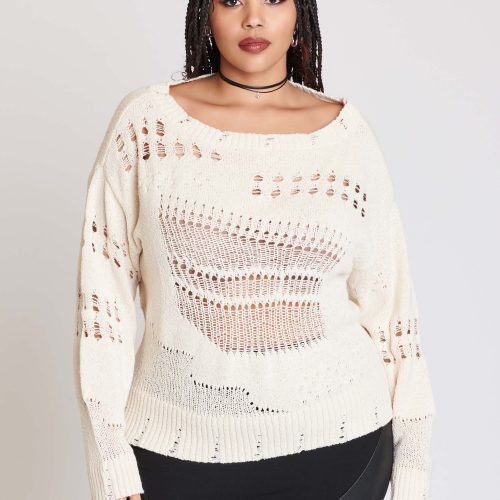 DISTRESSED IVORY SWEATER PLUS 1