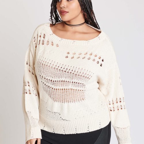 DISTRESSED IVORY SWEATER PLUS 2