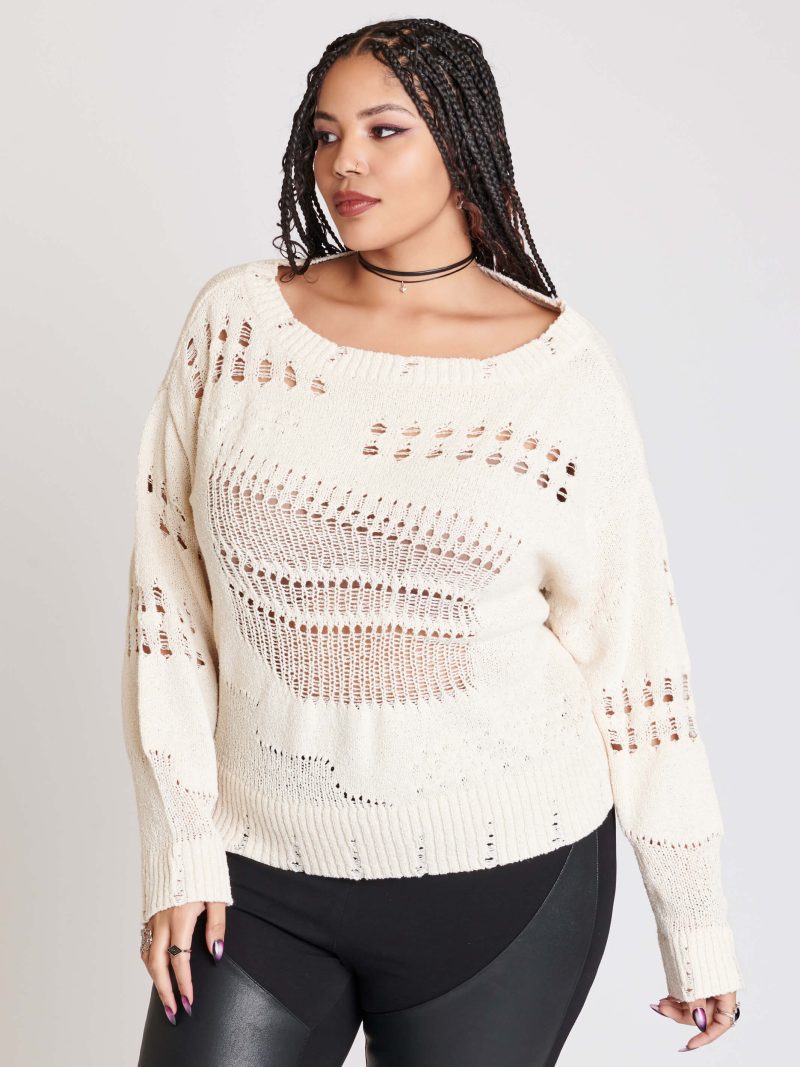 DISTRESSED IVORY SWEATER PLUS 2