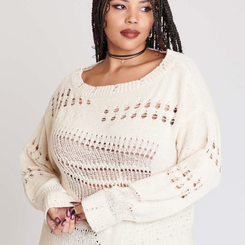 DISTRESSED IVORY SWEATER PLUS 3